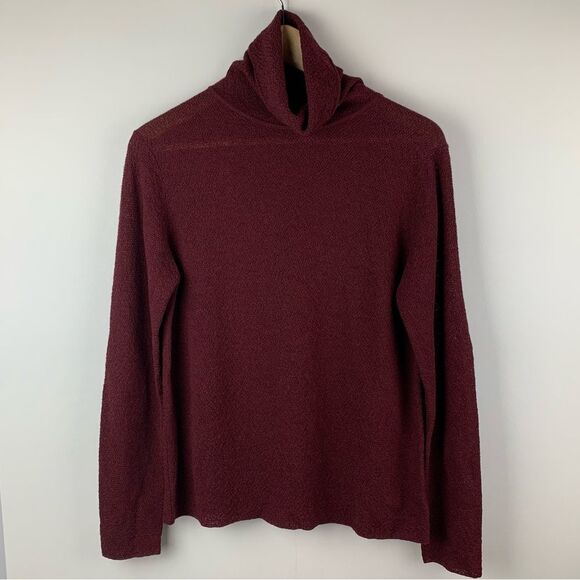 Eileen Fisher petite burgundy wool long sleeves turtleneck sweater semi-sheer PM - Picture 1 of 8